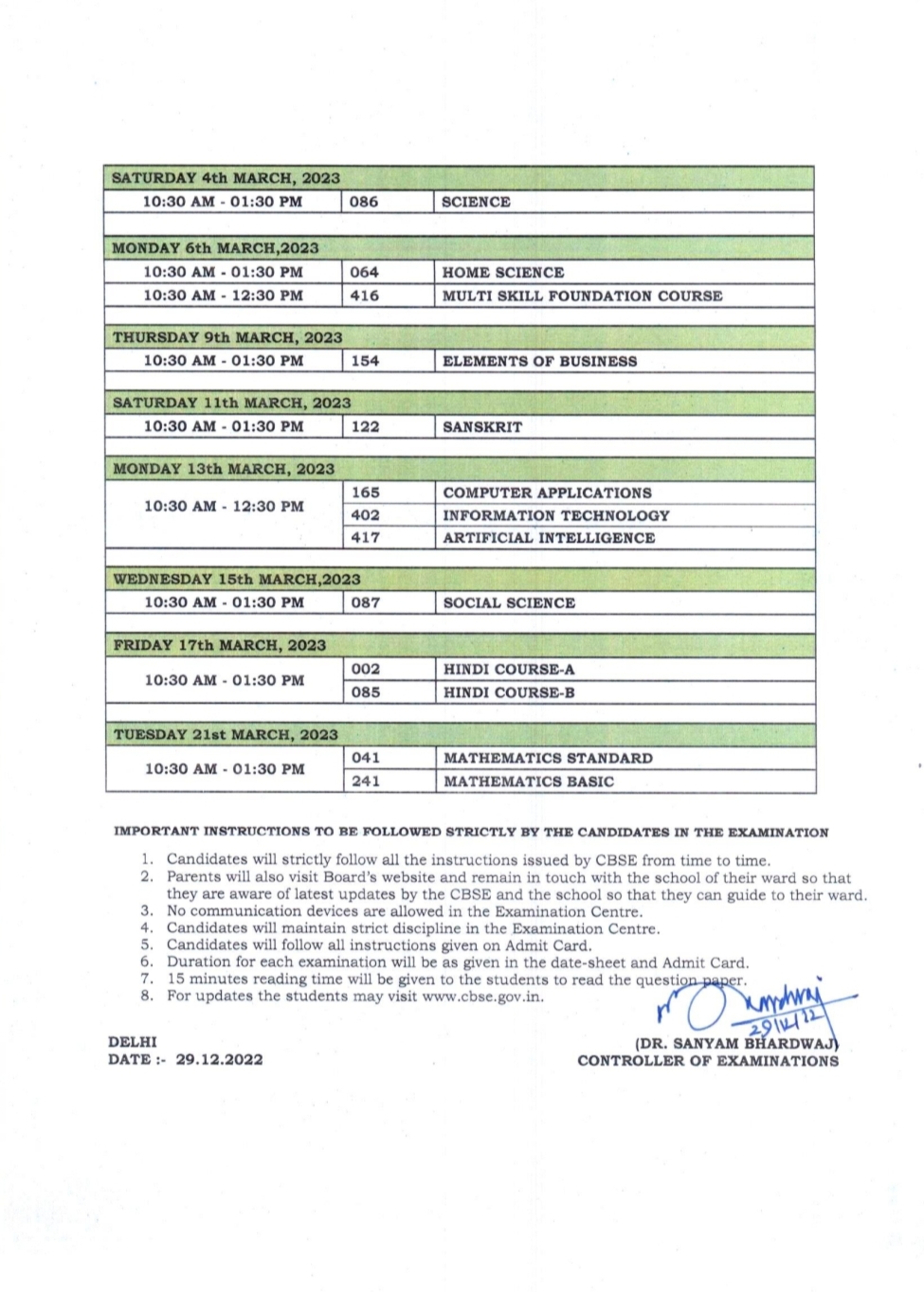 CBSE Releases Datesheets for 10th & 12th – IHOIK